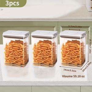 TEMU 3개 87.58oz 밀폐 식품 보관 용기, 프레스 디자인, 곡물, 밀가루, 설탕, 파스타 & 커피콩에 완벽 - 쉬운 잠금 뚜껑, 재사용 가능한 PP 소재, 사각형 - 이상적|커피