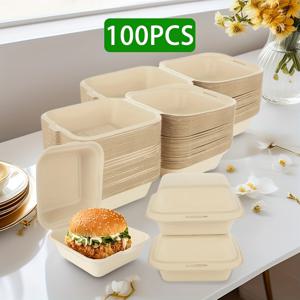 TEMU 50/100개, 일회용 클램셸 보관함, 플립 햄버거 용기, 테이크아웃 음식 상자, 사각형 디저트 샌드위치 케이크 박스, 버거 설탕수염 벤토