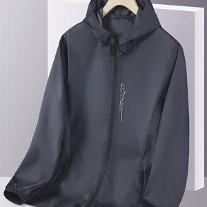 TEMU 남성용 경량 후드 재킷, 통기성이 좋은 야외 폴리에스터 코트, 포켓이 있는 캐주얼 단색, 스트레치되지 않는 직물, 봄/여름용 일반 핏