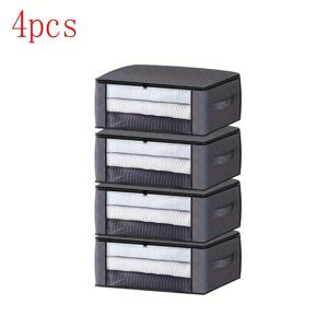 TEMU 4pcs 그레이 접이식 PVC 창고 가방, 9.25 갤런 비직조 직물, 손잡이 디자인, 투명 옷 정리 상자, 이동용, 간단한 스타일, 오일 프리 엣지, 이동 정리 | 세련된 보관 가방 | 내구성 있는 플라스틱 가방, 보관 정리 상자, 기타 (액세서리 정리기)