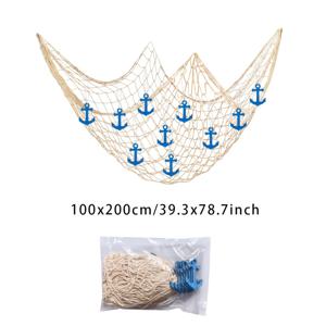 TEMU 1pc 화이트 자연적인 낚시망 벽 장식, 파란색 앵커가 있는 해양 주제 벽 걸이, 낚시망 파티 장식, 해적 파티, 결혼식, 사진 장식, 해적 파티, 하와이 파티, 해양 주제 낚시망 파티