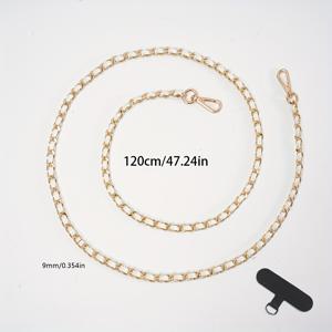 TEMU 총 길이 120cm, 폭 9mm, 고품질 범용 모바일 폰 랜야드 가방 크로스바디 체인 녹슬지 않고 변색되지 않는 금속 알루미늄 + 인조 가죽 스트립 손으로 짠 방지 분실 어깨끈 모바일 폰 케이스 작은 패키지 교체용 체인이 파견되는 블랙 모바일 폰 케이스 클립