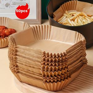 TEMU 50/100개 비접착 에어프라이어 일회용 베이킹 페이퍼 패드, 대부분의 에어프라이어 모델에 적합, 방수 및 기름방지 베이킹 스티커, 튀김 음식 베이킹용, 부활절 - 어머니날 - 아버지날 선물|에어프라이어