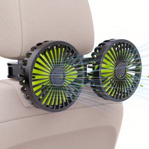 TEMU V-OKOICG 이중 헤드 USB 차량 선풍기 - 3단계 360° 회전 냉각 선풍기, 클립 포함, SUV/RV/캠핑 트럭/보트용 휴대용 공기 순환기, 블랙 트윈 헤드 환기 시스템, 차량 환기 선풍기, 차량 내부 냉각, 세련된 디자인, 내구성 있는 구조|서큘레이터선풍기