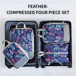 TEMU 4pcs 우아한 프린트 여행 정리함 세트 - 압축 팩 큐브, 화장품, 의류, 신발에 적합 | 내구성 있는 폴리에스터, 손세탁 가능, 생동감 있는 프린트 패턴, 화장품 여행 가방|신발정리대|화장품정리함