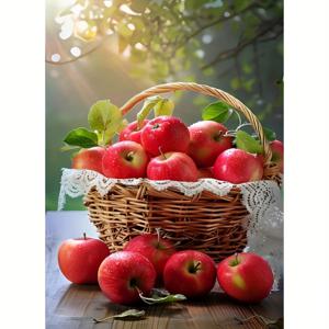 TEMU DIY 페인팅 키트, 사과 바구니 그림 세트, 풀 라운드 아트 자수 십자수 패치워크, DIY 수제 벽 장식
