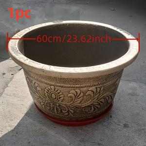 TEMU 1pc/2pcs 대형 57L 배수 구멍이 있는 심기용 그릇, 두꺼운 고전적인 청동색 레트로 플라스틱 심기용 그릇, 작은 나무 심기, 채소, 꽃, 정원 베드 잔디, 실내 및 실외 사용 가능|화분