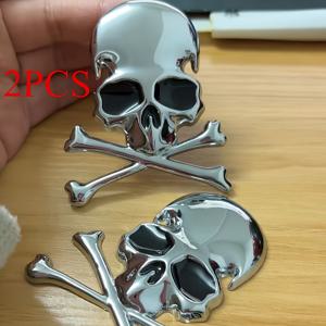 TEMU 2pcs 판타지 스컬 데칼, 3D 금속 자체 접착식 방수 스티커 자동차 및 바디, 재사용 가능한 거울 모양의 불규칙한 모양의 꼬리 태그, 액세서리 | 아방가르드 차량 장식 | 거울 표면, 스컬 자동차 액세서리