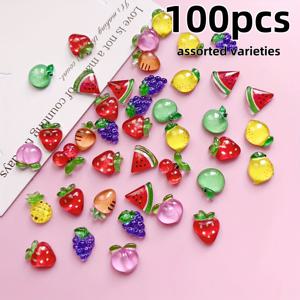 TEMU 100개 레진 과일 딸기 체리 포도 수박 바나나 사과 모양 디자인 네일 장식 DIY 네일 장식 다양한 모양과 스타일 무작위로 섞여 있습니다.