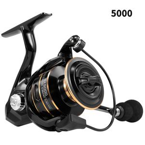 TEMU Rooblions NX5000 회전 낚시릴 - 왼손잡이용, 골드 악센트가 있는 블랙 플라스틱 바디, 5.2:1 기어 비율, 담수 및 해수 낚시에 적합한 내구성 있는 라인 관리 시스템, 세련된 낚시 장비