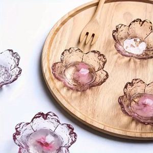 TEMU 사쿠라 벚꽃 유리 접시 4개 세트 - 소스용 패턴 미니 볼, 양념, 딥 용기 | 우아한 주방 및 식당 장식, 장식 서빙 접시 | 꽃무늬 디자인 | 섬세한 디자인