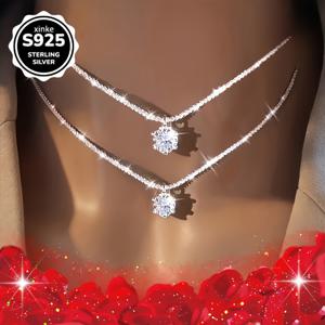 TEMU 우아한 925 스털링 실버 합성 지르코니아 펜던트 목걸이 두 개 세트, 반짝이는 큐빅 합성 지르코니아, 일상 착용에 적합한 심플 패션 주얼리, 발렌타인데이와 어머니날 선물로 완벽