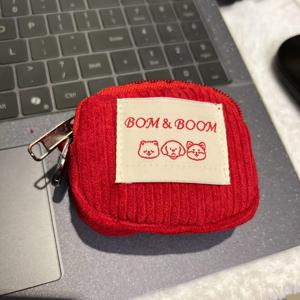 TEMU 빈티지 코듀로이 미니 코인 지갑 및 이어폰 케이스 - 레트로 'BOOM' 패치, 여성용 휴대용 패션 지갑, 다중 컴파트먼트가 있는 컴팩트한 디자인, 귀여운 지갑