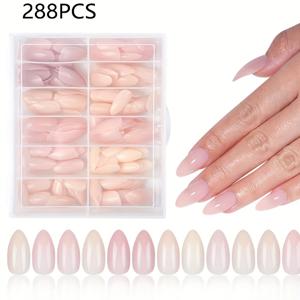 TEMU 288개 알몬드 모양의 손톱 - 부드러운 젤 손톱 팁, 핑크, 피치, 화이트 등 다양한 색상으로 풀 커버 누드 프레스온 - 쉬운 적용, 오래 지속되는 매니큐어, 모든 상황에 적합한 손톱 아트