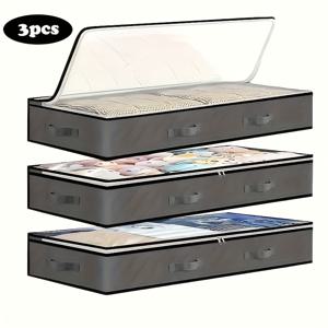 TEMU 가방 속의 가방. 보관 가방 3pcs 언더베드 보관 가방 세트, 대용량 침대 보관 용기, 4개의 견고한 손잡이와 상단 시야 창이 있어 아이템에 쉽게 액세스할 수 있습니다. 실내 보관 공간을 늘리는 데 적합하며, 계절별 의류, 담요, 신발 등 정리하기에 완벽한 옷장 보관 가방, 언더베드 보관