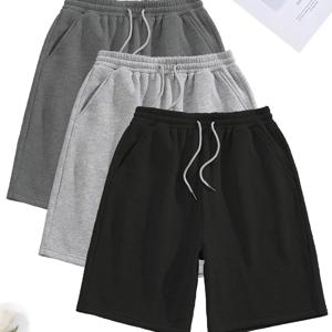 TEMU 3pcs 남성 여름 캐주얼 잠옷 반바지 - 드로스트링 허리띠, 측면 포켓 및 통기성 니트 원단으로 운동, 달리기, 해변, 캠핑, 하이킹, 야외 활동, 편안한 레저웨어, 드로스트링 허리띠 반바지, 해변 의류, 단색 디자인, 습기 흡수 원단