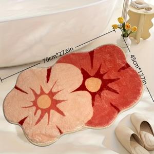 TEMU 1pc 초소프트 마이크로파이버 욕실 매트, 미끄럼 방지 흡수 샤워 패드, 빠른 건조 기계 세척 가능, 핑크 꽃 디자인 욕실 장식, 욕실 매트