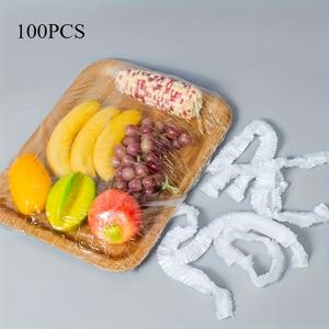 TEMU 100팩 재사용 가능한 신축성 PE 식품 커버 - 탄력 있는 투명 뚜껑, 빵, 과일, 간식, 디저트용 내구성 플라스틱 주방 보관 솔루션 (A & B 사이즈 최대 27.6인치), 스냅커버, 신축성 소재
