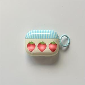 TEMU 한국 스타일 블루와 화이트 레드 딸기 패턴 귀여운 이어폰 케이스 for airpods 1 2 3 4 Pro Pro2에 적합합니다.