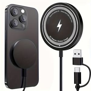 TEMU 아이폰 15/14/13/12/11 프로 맥스 & 13 미니용 15W 자석 무선 충전기 - USB-C 고속 충전, 과열 보호 기능, 자석 인덕션 백 케이스 호환, 스마트폰 충전기, 원형 충전 패드, 효율적인 충전 기술