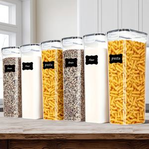 TEMU THELiFE 6pcs 2.4L BPA 프리 밀폐 식품 보관 용기, 잠금 뚜껑 포함 - 시리얼, 간식, 밀가루, 파스타용 투명 스택 가능 아기 & 유아 정리함 - 재사용 가능한 라벨 및 펜 제공, 식기세척기 안전, 공간 절약 솔루션, 안전한 밀봉, 주방 정리|트라이탄밀폐용기