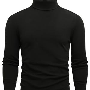 TEMU 남성용 슬림핏 하이넥 긴팔 티셔츠 - 스트레치 보온 베이스 레이어, 단색 캐주얼 탑, 가을 겨울용, 손세탁 전용