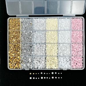 TEMU 새로운 24 구획 플랫 바닥 반원 진주 손톱 장식 DIY 메이크업 재료 손톱 장식 키트