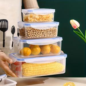 TEMU 다기능 투명 식품 보관 키트 4세트, 다중 크기, 신선함 유지용 밀봉 뚜껑 - 과일, 야채, 파스타 등에 완벽합니다! 식품을 신선하게 유지하고 주방을 깨끗하고 정리된 상태로 유지하세요!