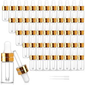 TEMU 100개 3ml 투명 유리 스포이드 병, 미니 여행용 바이알, 에센셜 오일, 향수 및 화장품용 우아한 골드 캡 - 손세탁 전용, 무향