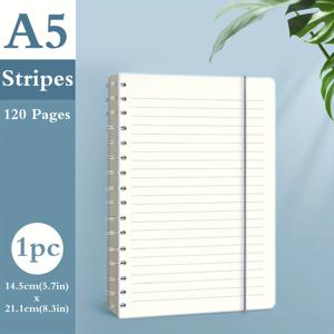 TEMU 1pc, A5/B5, 60매, 120페이지, 단순 나선형 코일 노트, 가로줄/그리드 저널, 방수 PP 커버, 저널 메모, 사무용품, 사무실용 메모장, 가정, 학교