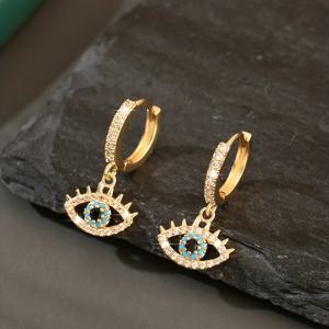 TEMU 럭셔리 힙합 아이 펜던트 귀걸이, 반짝이는 큐빅 지르코니아, 14K 금 도금 구리 - 펑키 로커 스타일, 남성을 위한 이상적인 선물