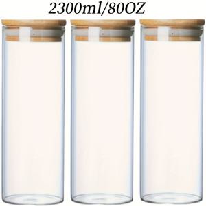 TEMU 1/2/3개 둥근 유리 식품 보관 용기, 2300ml, 투명, 다목적, 냉동고 안전, 재사용 가능, 손세척만 가능, 나무 뚜껑 포함, 음식, 간식, 곡물, 사탕, 오트밀