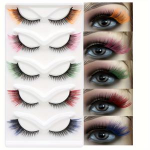 TEMU 5 쌍의 혼합 색상 고양이 눈 눈썹, 볼륨 있는 C 커브, 0.07mm 두께, 13-18mm 길이, 재사용 가능한 스테이지 파티 & 축제 코스플레이 눈썹, 크리스마스 & 자연스러운 룩