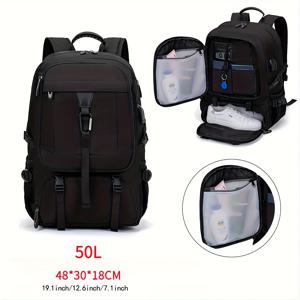 TEMU 50/80L 여행 배낭, 신발 보관함이 있는 확장 가능한 스포츠 하이킹 백팩, 15.6/17.3인치 노트북 백팩, 주말 여행 또는 짧은 비즈니스 여행용|백팩|노트북파우치