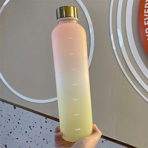 TEMU 【인기 선택】 1000ml 그라데이션 컬러 스포츠 물병, 고온 내성 플라스틱, 누수 방지 및 시간 척도 및 무광 마감, 대용량 휴대용 컵, 피트니스, 스페이스 컵, 피트니스 물병