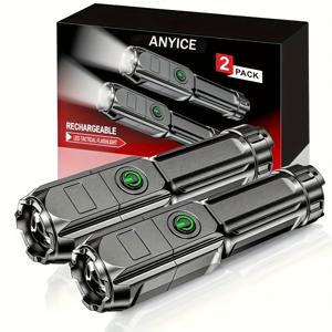 TEMU 2개/1개 초강력 휴대용 손전등 - 조절 가능한 초점, 긴 거리, USB 충전 케이블과 함께 제공, 충전식 리튬 배터리, 야외 사용에 이상적