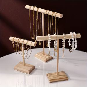 TEMU 3pcs 나무 T-Shape 보석 랙 키트 다기능 목걸이 팔찌 발목과 열쇠장 정리기 카운터, 화장대, 침실 - 헤어 액세서리, 스런치, 등에 대한 분리 가능한 보관함, 보석 정리함 보관함, 걸이형 보석 정리함, 걸이형 보석 정리함
