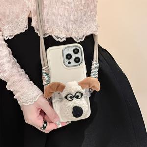 TEMU 조절 가능한 크로스바디 스트랩, 플러시 리본, 탈착 가능한 로프, 휴대용 어깨 스트랩이 포함된 귀여운 강아지 디자인 휴대폰 케이스 1개, 크리스마스 및 생일 선물에 완벽합니다.