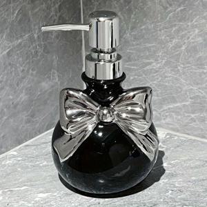 TEMU 1개 350ml 세라믹 보우 비누 디스펜서 - 핑크 리본 디자인, 프탈레이트 프리 샴푸, 샤워젤, 손세정, 컨디셔너, 세제용 리필 가능 병 - 호텔, B&B, 홈 액세서리, 욕실 소품, 우아한 디자인, 프탈레이트 프리 소재