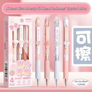 TEMU 4개의 0.5mm 팁 지울 수 있는 젤 펜, 지울 수 있는 볼펜, 지우개, 학습 용품, 사무 용품, 파란색과 검은색 잉크의 초극세 수납식 펜 - 빠르게 마르는 플라스틱 재질.