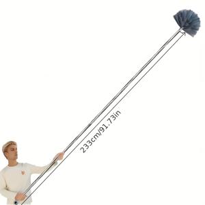 TEMU 천장 청소 브러시, 고층 천장용 리트랙터블 핸들 500cm, 스테인리스 텔레스코픽 로드, 거실 및 욕실용 레진 헤드 먼지 제거기, 거미줄 클리너, 전원 필요 없음