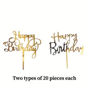 TEMU 40개 아크릴 케이크 토퍼 모자 세트, 플라스틱 생일 축하 문자 토퍼 모자 카드, 골드 글리터 파티 케이크 장식, 식품 접촉 가능한 창의적인 베이킹 용품 - 케이크 장식 세트