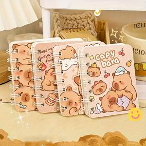 TEMU 4pcs 귀여운 카피바라 스피럴 노트북 A7 - 1권 80페이지, 동물 테마 미니 저널, 노트와 회의용, 포켓 노트북, 학교 및 사무실 용품, 학교 시즌으로 돌아가기