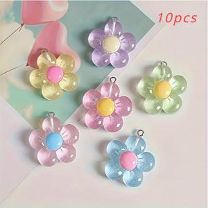 TEMU 10개 혼합 색상 레진 꽃 펜던트 - 5잎 반짝이는 DIY 목걸이, 귀걸이, 열쇠고리 & 공예용 매력 (핑크, 옐로우, 그린, 블루, 퍼플)