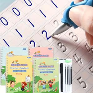 TEMU 4권의 책 + 5개의 리필 + 펜 홀더 1개: 그루브 연습 마법 스티커, 서예 연습 단어 스티커, 필기책, 깨달음, 초보자 반복 쓰기, 손글씨 사라짐