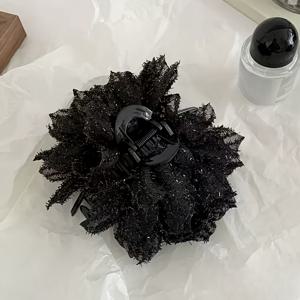 TEMU 레트로 스타일 대형 꽃 헤어 클로 여성 패션 반짝이는 천 꽃 상어 클립 우아한 상어 클립 일상 착용 파티 헤어스타일링 생일 선물에 적합