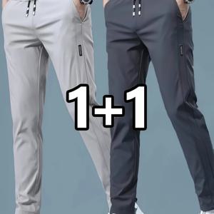 TEMU 2pcs 남성용 여름 폴리에스터 러닝 팬츠 - 편안하고 통기성이 좋은 캐주얼 조깅 팬츠, 지퍼 포켓, 라이트 그레이 및 블랙, 운동복 | 캐주얼 핏 팬츠 | 지퍼 포켓|냉장고바지|남자바지|바지