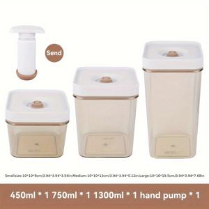 TEMU 4개 진공 보관용기와 손펌프 - 15.22oz, 25.36oz, 43.96oz, 투명한 사각형 플라스틱 용기, 식품 보관용기 - 밀폐, 누출 방지 디자인, 커피, 차, 스낵, 등에 적합 - 공간 절약, 재사용 가능한 다목적 용기, 커피 보관용기 | 밀폐 보관용기 | 내구성 있는 플라스틱