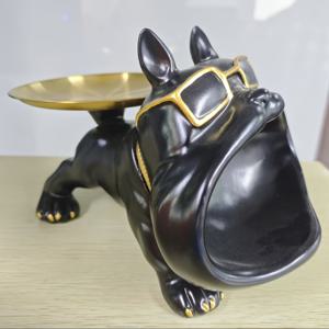 TEMU 1pc Bulldog Art Statue 트레이 - 독특한 디자인, 회전하는 머리, 열쇠 홀더 및 신발 랙, 새로운 집, 사무실 또는 회사에 이상적인 홈 데코 선물, 실내/실외 사용, 수지 소재, 선물 아이템 | 재미있는 개 디자인 | 내구성 있는 수지, Bulldog 장식