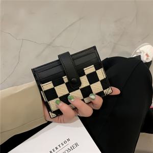 TEMU 1pc 슬림 블랙 앤 화이트 체크 카드 지갑, 투명 창, 대용량 동전 지갑 및 여러 슬롯 - 세련된 레트로 디자인, 그녀 또는 엄마를 위한 완벽한 선물, 지갑